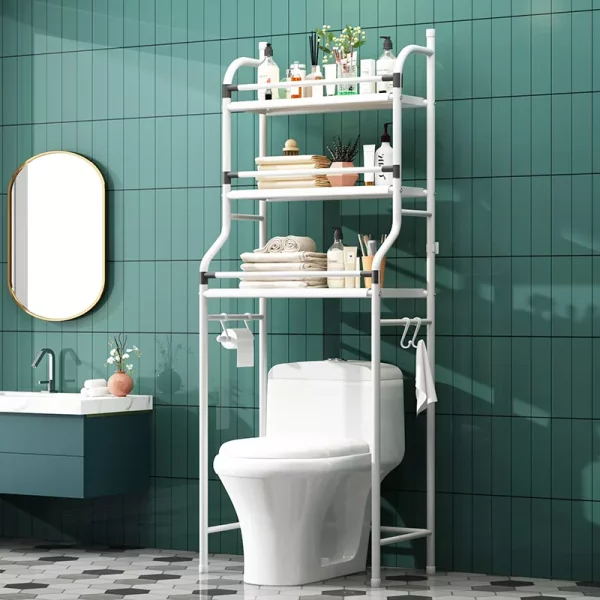 3 Layer Metallic Toilet Rack & Organiser - White - Image 4