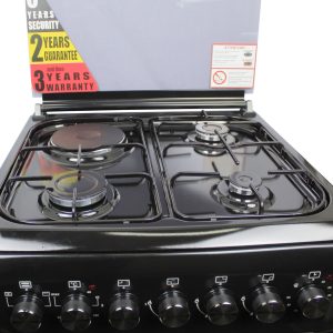 BlueFlame Cooker 3 Gas 1 Electric hot plate - Cooker 60x60cm S6022ERF with electric oven 3+1, Thermostat Turnspit(rotisserie) S6031EFRP -Black