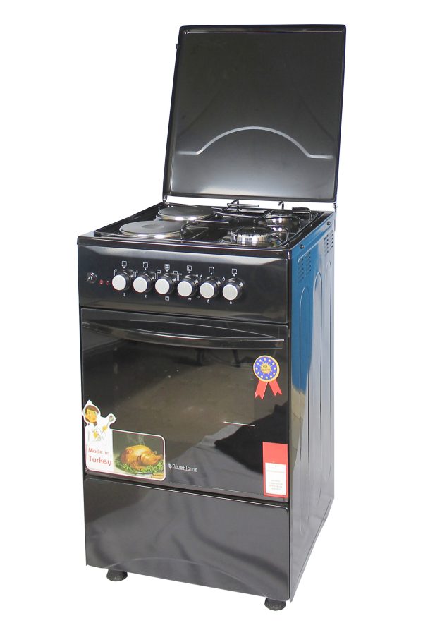 Blueflame 50x50cm 2 Gas 2 Electric Cooker (Model; P5022E-B) with Electric Oven– 2 gas burners 2 electric hot plates  (2+2) , - Black