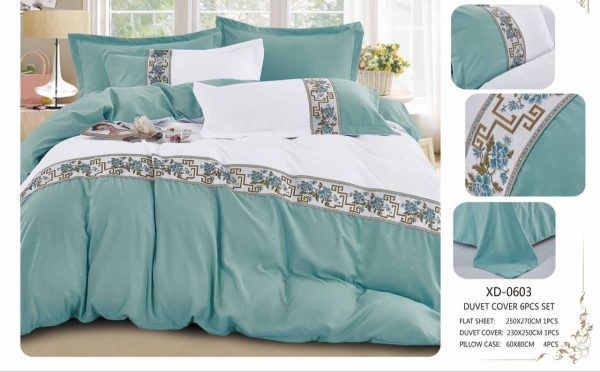 Green and White Cotton Duvet Cover set With 1 Bedsheet, 2 Pillowcase - Green and White floral