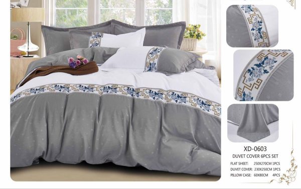 Gray and White Cotton Duvet Cover Set Superior Harrison with One Bedsheet And Two Pilllocases - Color May Vary