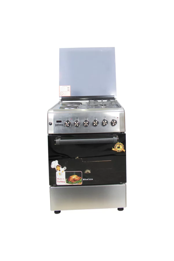 BlueFlame 60x60cm Diamond Cooker D6022ERF 2 gas burners & 2 electric plates - Silver