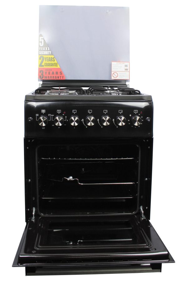 BlueFlame Cooker 3 Gas 1 Electric Plate 50x50cm, Thermostat, Oven lamp, 1 Tray + Wire Grid, C5031E - Black