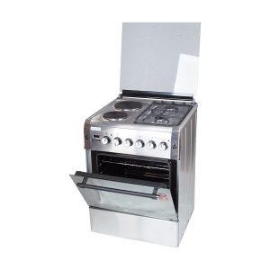 BlueFlame Cooker 2 Gas 2 Electric Hot Plates 60x60cm & Electric Oven, Thermostat, Rotisserie, S6022ER- Silver