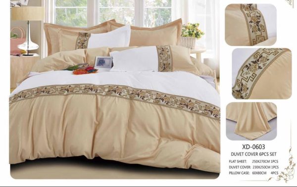 Brown and white Duvet Cover set 6 by 6 Duvet Cover 6pcs Sets With 1 Flat Sheet & 4 Pillowcases- Brown and white