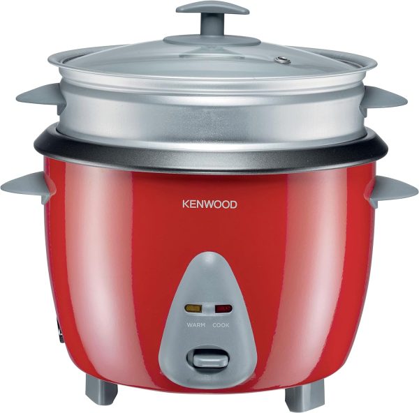 KENWOOD 1.8-Litre Rice Cooker (2 in 1) 10-Cups Rice cooker with Food Steamer Basket, Non-Stick Cooking Pot, Tempered Glass Lid, Warm/Cook Lights, Spatula Holder, Detachable Cord RCM44