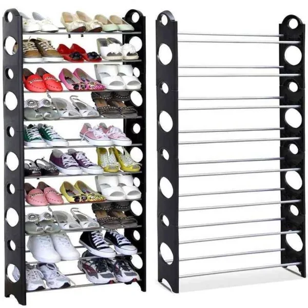 10 Tier Shoe Rack 30 Pairs Shoe Rack Organizer, Space Saving shoe shelf - Black