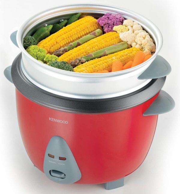 KENWOOD 1.8-Litre Rice Cooker (2 in 1) 10-Cups Rice cooker with Food Steamer Basket, Non-Stick Cooking Pot, Tempered Glass Lid, Warm/Cook Lights, Spatula Holder, Detachable Cord RCM44 2 in 1