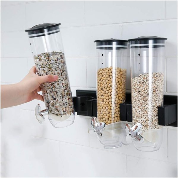 3 Cups Triple Canister Cereal Dispenser /  Wall Mount Dry Food Dispenser - Image 3