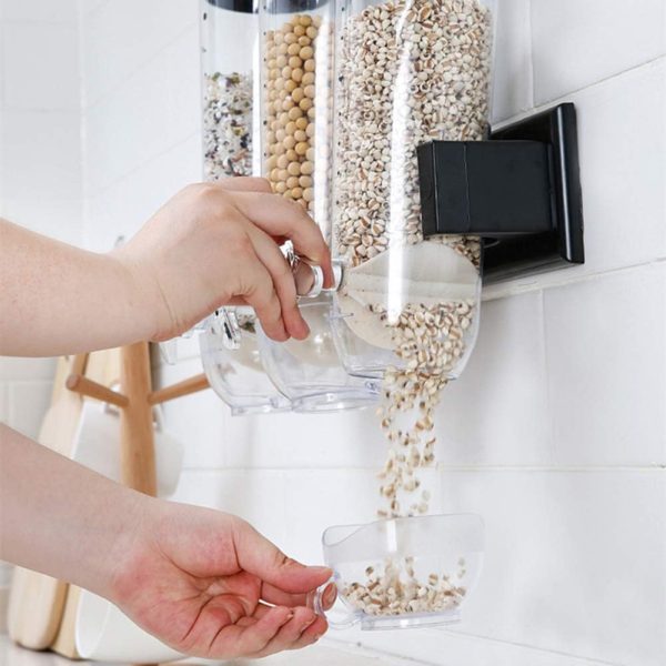 3 Cups Triple Canister Cereal Dispenser /  Wall Mount Dry Food Dispenser - Image 4