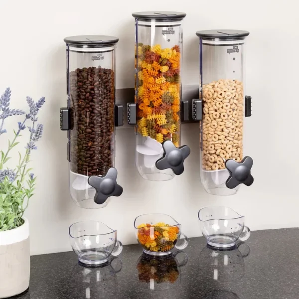 3 Cups Triple Canister Cereal Dispenser / Wall Mount Dry Food Dispenser